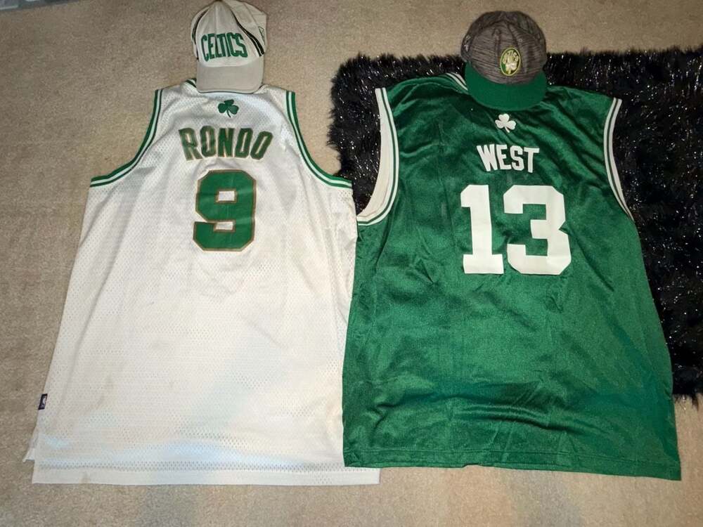 Boston Celtics Jersey & Hat Lot: Adidas Rajon Rondo #9 and Reebok Delonte West #